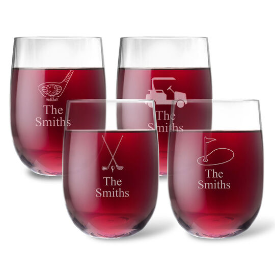 Personalized Tritan Acrylic Stemless Wine Glass Set - Golf Collection
